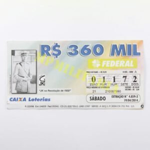 Bilhete de loteria comemorativo do Presidente Juscelino Kubitschek na Revolução de 1932