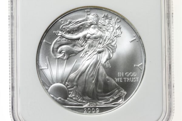 MOEDA ÁGUIA DE PRATA - 2009 AMERICAN SILVER EAGLE MS-69 NGC • EARLY RELEASE - Imagem 4