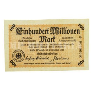 CÉDULA DE NOTGELD 100.000.000 ∙ HALLE / SAXÔNIA – 1923