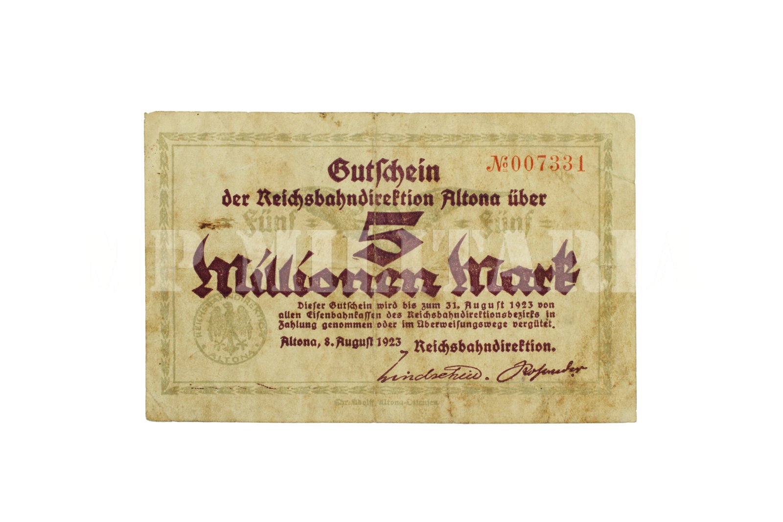CÉDULA DE NOTGELD 5.000.000 ∙ ALTONA / HAMBURGO – 1923