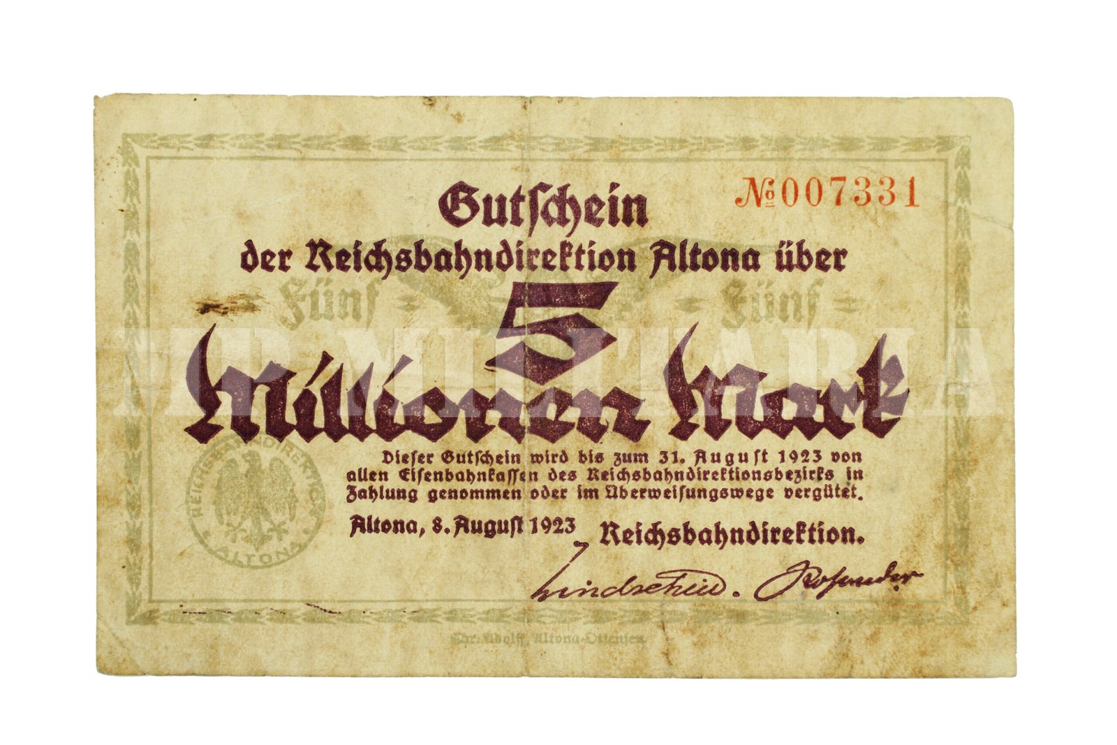 CÉDULA DE NOTGELD 5.000.000 ∙ ALTONA / HAMBURGO – 1923 - Imagem 2