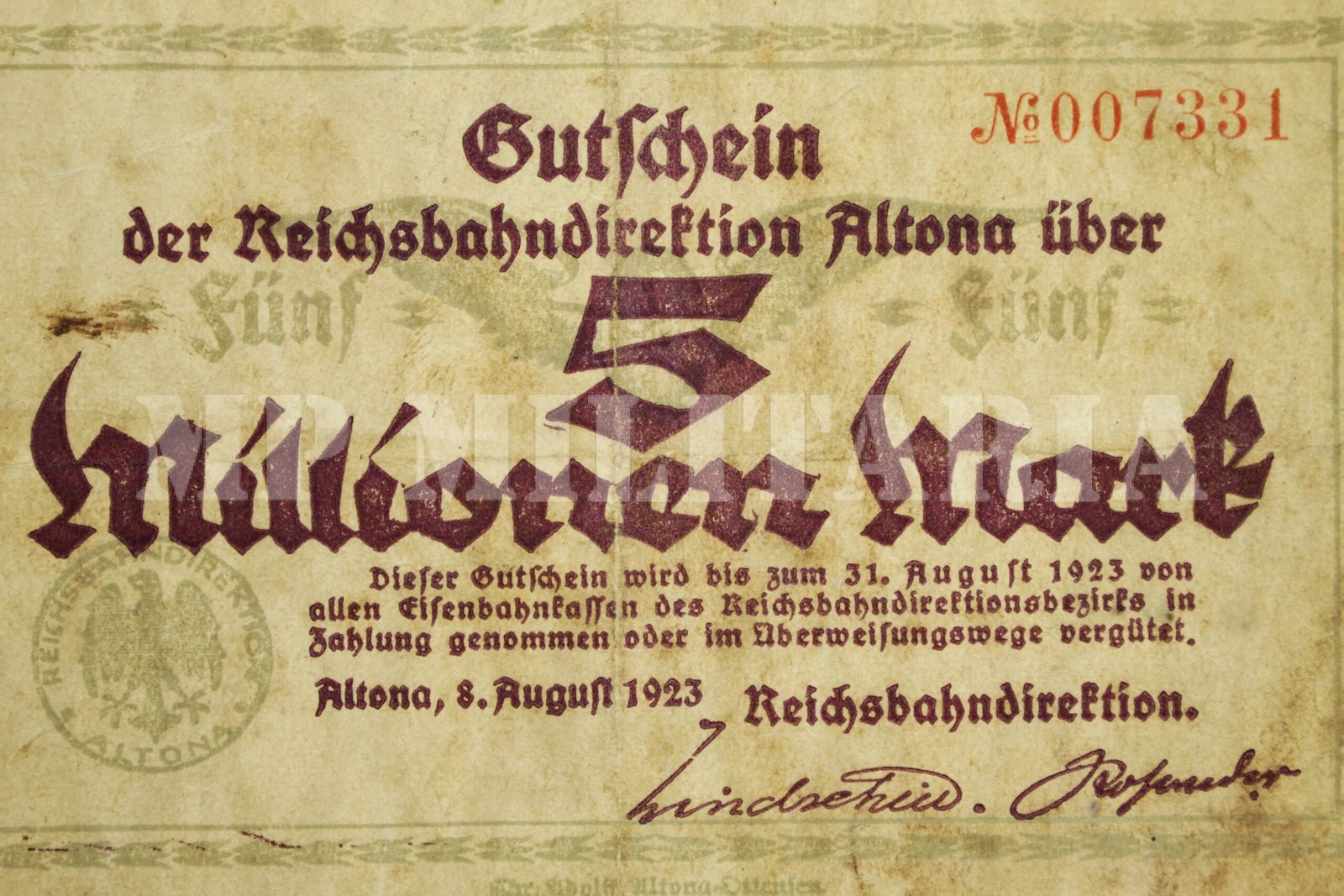 CÉDULA DE NOTGELD 5.000.000 ∙ ALTONA / HAMBURGO – 1923 - Imagem 3