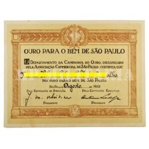 DIPLOMA DA CAMPANHA DO OURO – REVOLUÇÃO DE 1932