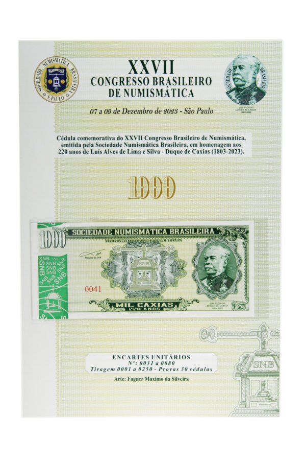 ENCARTE INDIVIDUAL COM A CÉDULA COMEMORATIVA HOMENAGEM AO DUQUE DE CAXIAS - Image 2