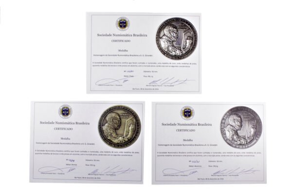 CONJUNTO DE 3 MEDALHAS HOMENAGEM DA SOCIEDADE NUMISMÁTICA BRASILEIRA A GIRARDET - Imagem 14
