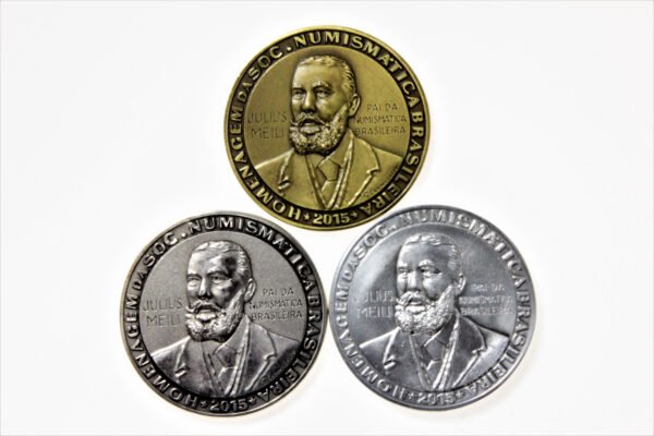 CONJUNTO DE 3 MEDALHAS HOMENAGEM DA SOCIEDADE NUMISMÁTICA BRASILEIRA A JULIUS MEILI