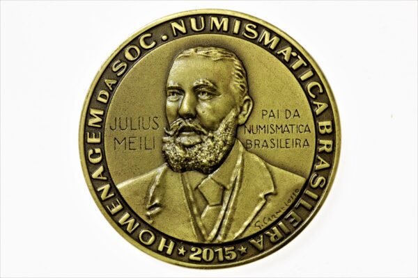 CONJUNTO DE 3 MEDALHAS HOMENAGEM DA SOCIEDADE NUMISMÁTICA BRASILEIRA A JULIUS MEILI - Imagem 3