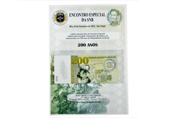 ENCARTE INDIVIDUAL COM A CÉDULA COMEMORATIVA DOS 200 ANOS DA INDEPENDÊNCIA DO BRASIL