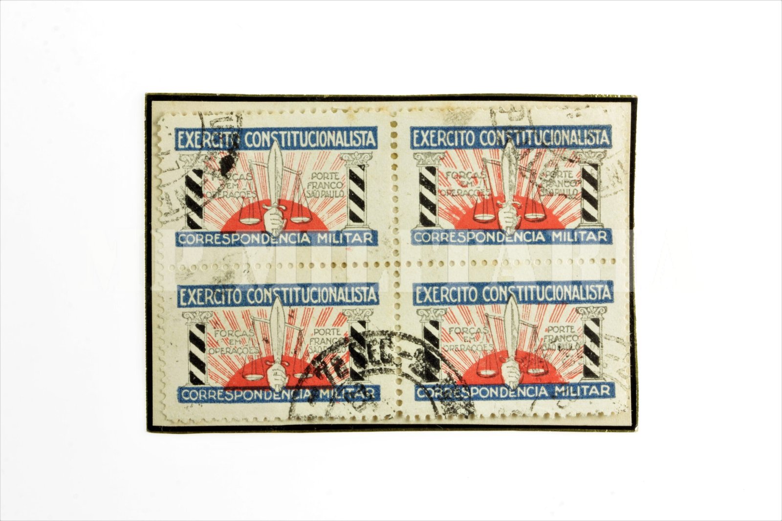 QUADRA DE SELOS / ETIQUETAS / CINDERELAS DO EXÉRCITO CONSTITUCIONALISTA ∙ BRANCO E PRETO - REVOLUÇÃO DE 32