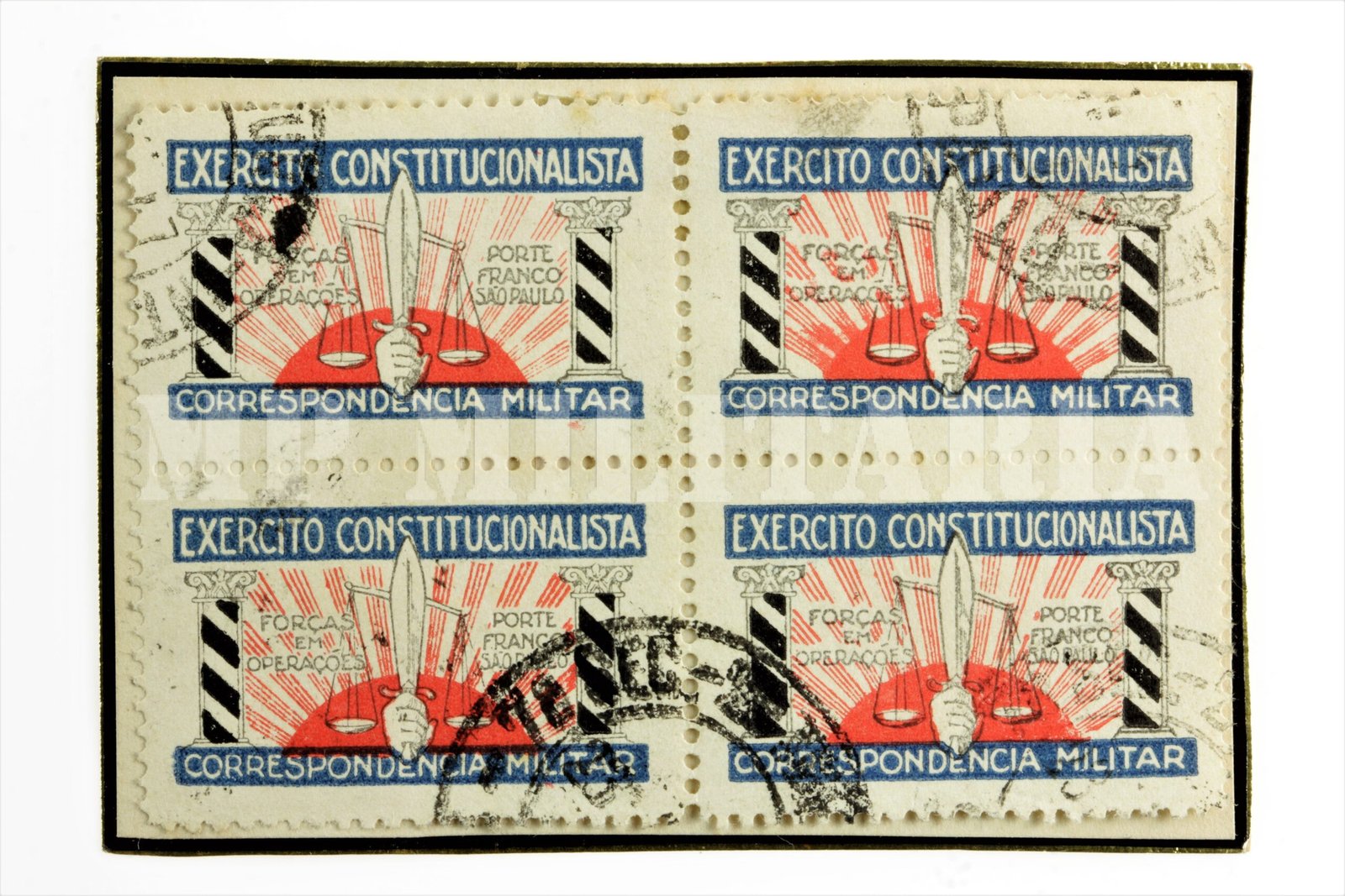 QUADRA DE SELOS / ETIQUETAS / CINDERELAS DO EXÉRCITO CONSTITUCIONALISTA ∙ BRANCO E PRETO - REVOLUÇÃO DE 32 - Imagem 2