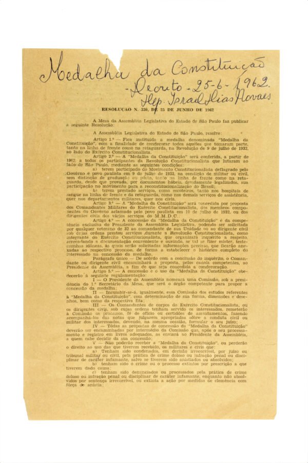 ENCARTE DA MEDALHA DA CONSTITUIÇÃO 1962 – REVOLUÇÃO DE 1932 - Imagem 2