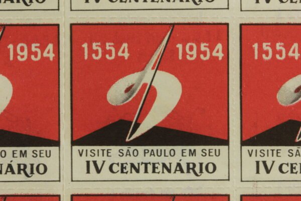 FOLHA COMPLETA DE SELOS / ETIQUETAS DO IVº CENTENÁRIO DA CIDADE DE SÃO PAULO – 1954 - Imagem 2