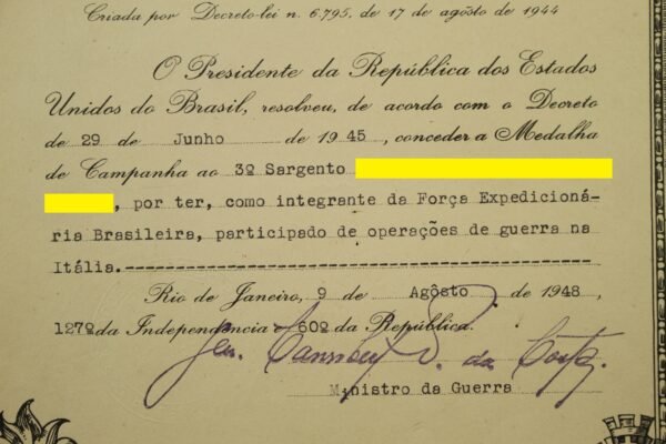 RARO DIPLOMA DA MEDALHA DE CAMPANHA UM SARGENTO DA FEB – II GUERRA - Image 3