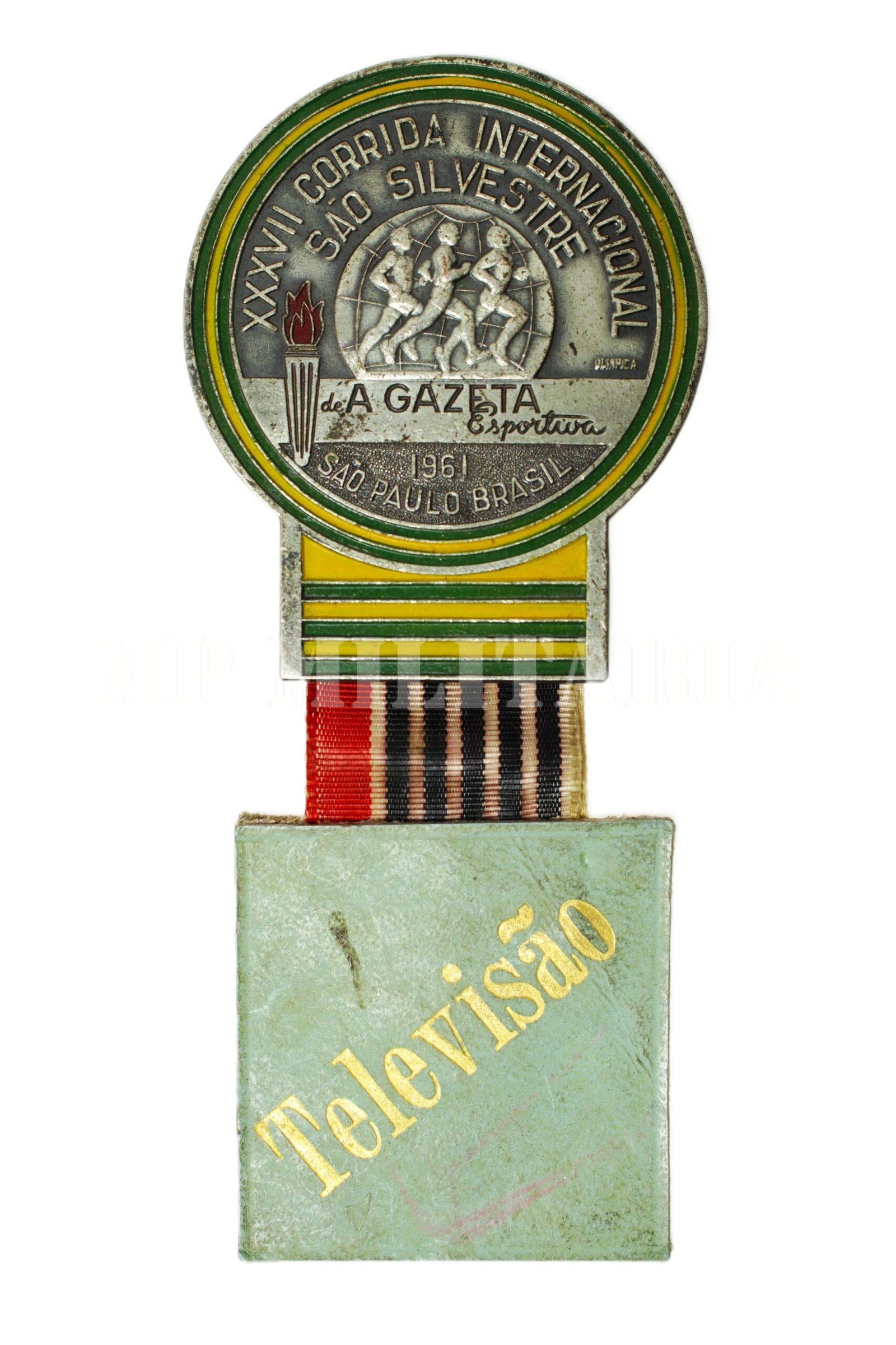 ANTIGO DISTINTIVO DA IMPRENSA DA XXXVI CORRIDA INTERNACIONAL DE SÃO SILVESTRE DE 1961 – TELEVISÃO - Imagem 2