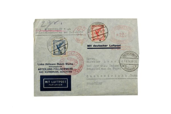 ENVELOPE DE CORRESPONDÊNCIA VIA ZEPPELIN PARA O BRASIL