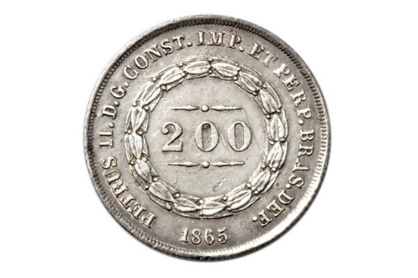 MOEDA DE 200 RÉIS DO IMPÉRIO ∙ DATA EMENDADA – 1865