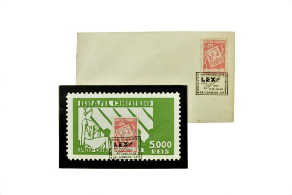 ENVELOPE E CARTÃO C/ SELO E FLÂMULA FILATÉLICA DO JUBILEU DE PRATA DA REVOLUÇAÕ DE 1932