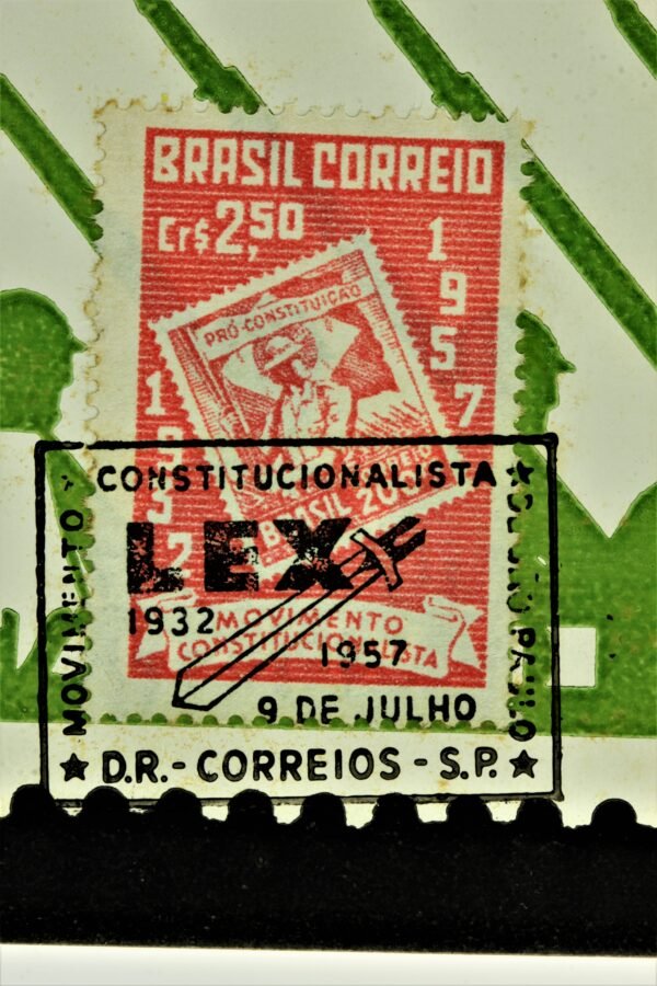 ENVELOPE E CARTÃO C/ SELO E FLÂMULA FILATÉLICA DO JUBILEU DE PRATA DA REVOLUÇAÕ DE 1932 - Imagem 4