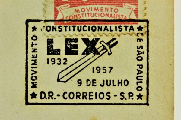 ENVELOPE E CARTÃO C/ SELO E FLÂMULA FILATÉLICA DO JUBILEU DE PRATA DA REVOLUÇAÕ DE 1932 - Imagem 7