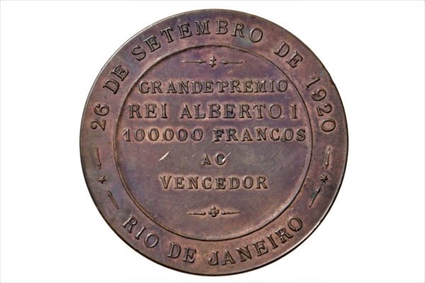 MEDALHA HOMENAGEM DO DERBY CLUB AO REI ALBERT DA BÉLGICA – 1920 - Imagem 2
