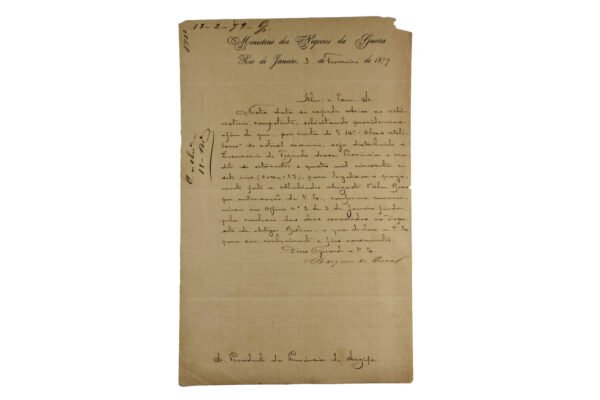 RARO DOCUMENTO ASSINADO PELO MARECHAL OSÓRIO A PROVINCIA DO SERGIPE – 1879