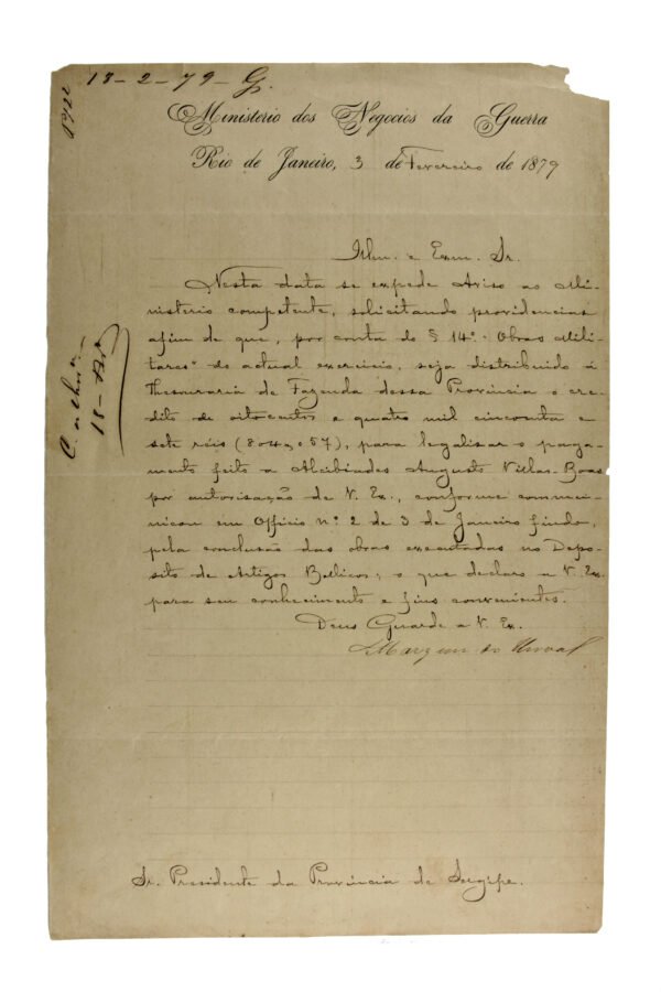 RARO DOCUMENTO ASSINADO PELO MARECHAL OSÓRIO A PROVINCIA DO SERGIPE – 1879 - Imagem 2