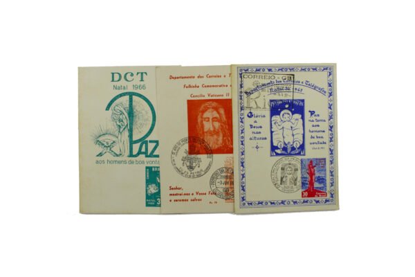 LOTE FOLHAS FILATÉLICAS C/ SELOS E CHANCELAS DO NATAL DE 1965/66 E CONCILIO VATICANO 1966