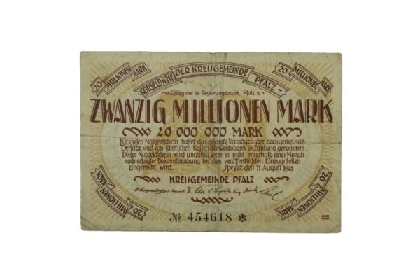 CÉDULA DE NOTGELD 20.000.000 DE MARCOS ∙ PFALZ – 1923