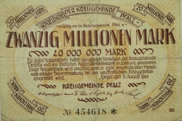 CÉDULA DE NOTGELD 20.000.000 DE MARCOS ∙ PFALZ – 1923 - Imagem 4