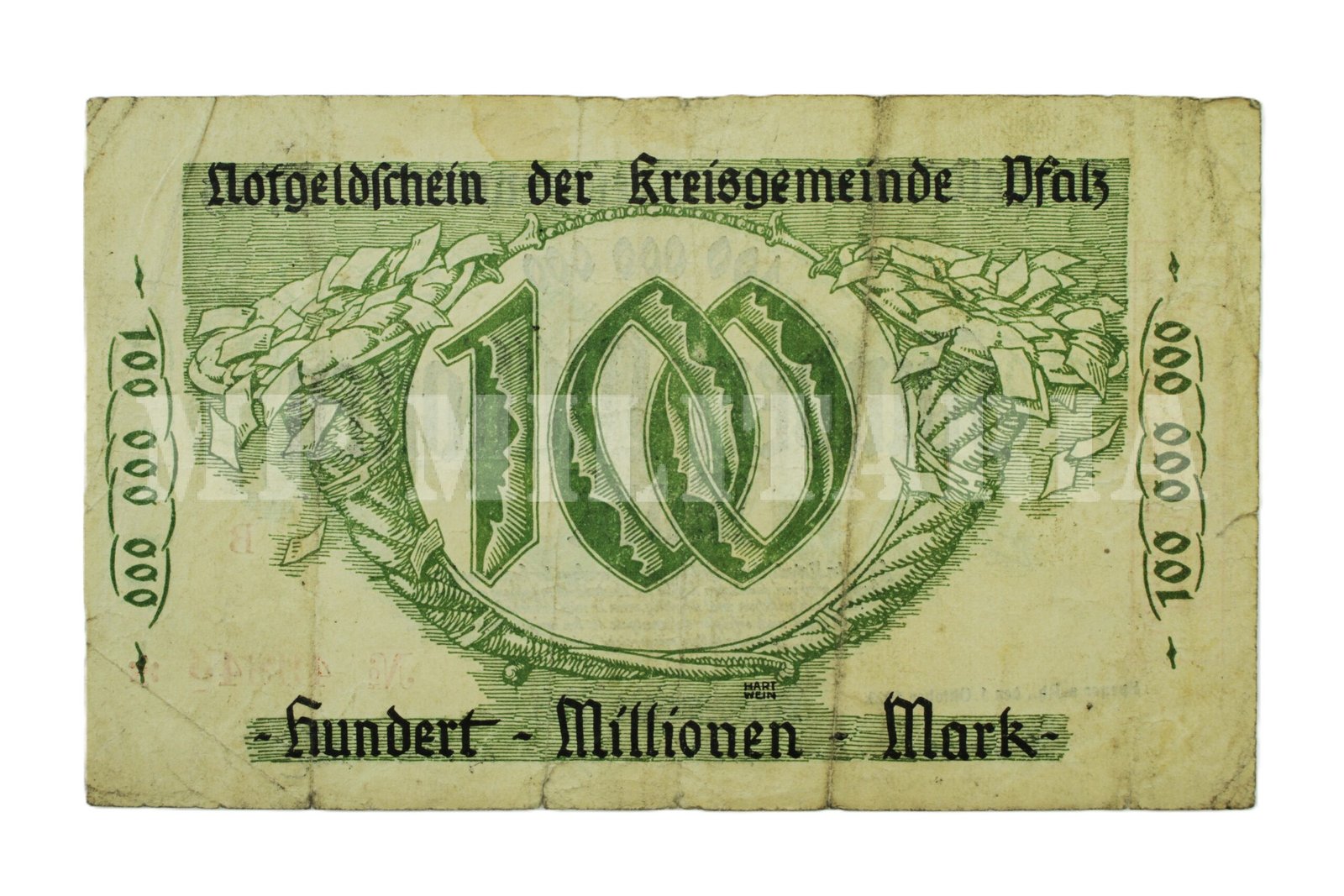 CÉDULA DE NOTGELD 100.000.000 DE MARCOS ∙ PFALZ – 1923 - Imagem 3