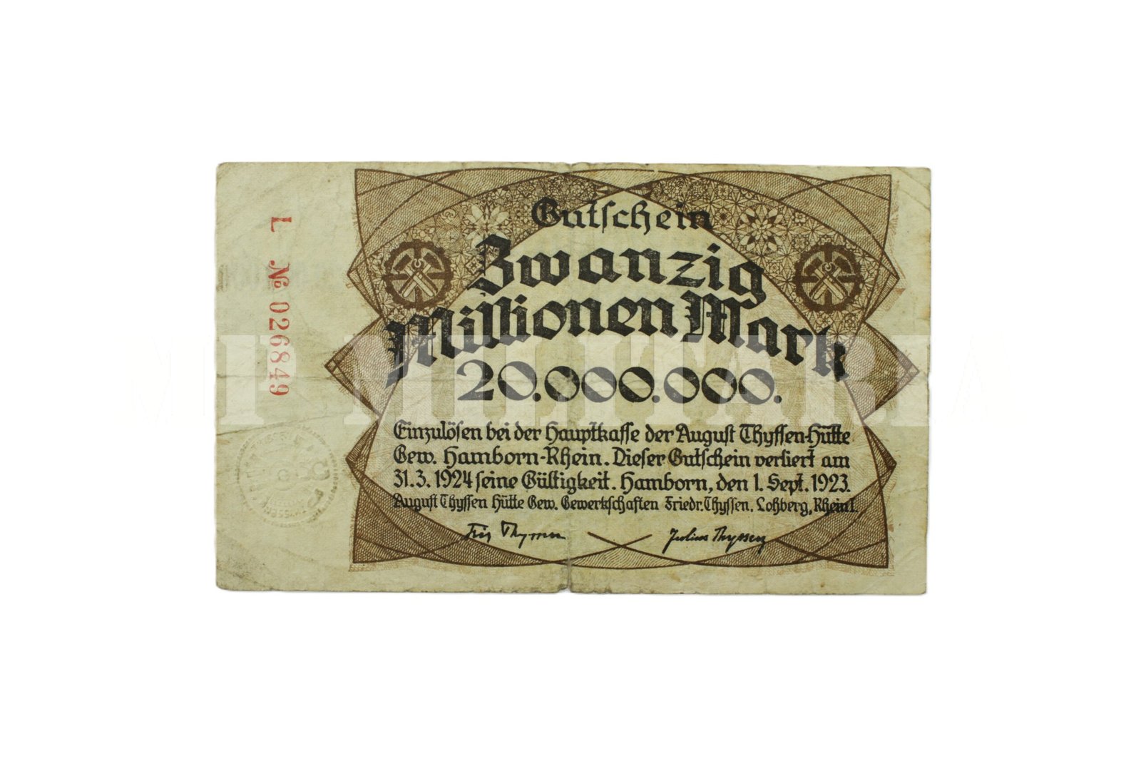 CÉDULA DE 20.000.000 DE MARCOS • HAMBORN – 1923