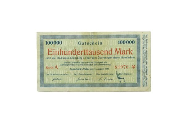 CÉDULA DE 100.000 DE MARCOS • SONNEBERG – 1923