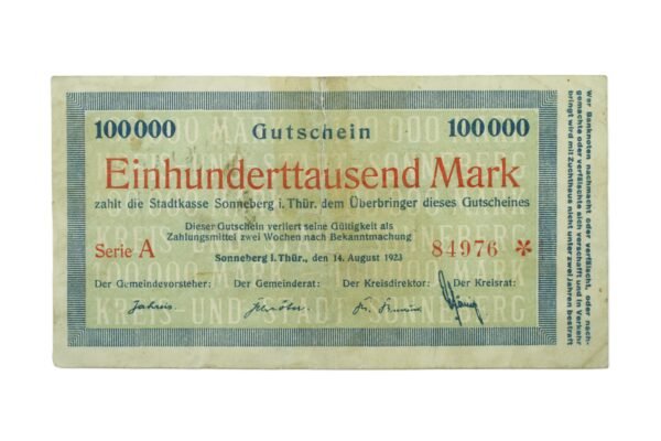 CÉDULA DE 100.000 DE MARCOS • SONNEBERG – 1923 - Imagem 2