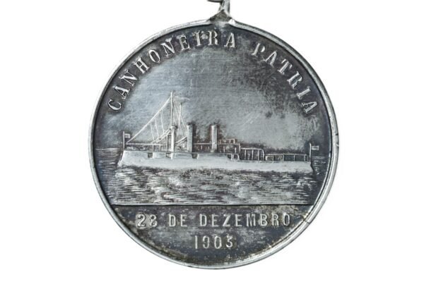 MEDALHA DA VISITA DO NAVIO CANHONEIRA PÁTRIA DA MARINHA DE PORTUGAL A SANTOS – 1905