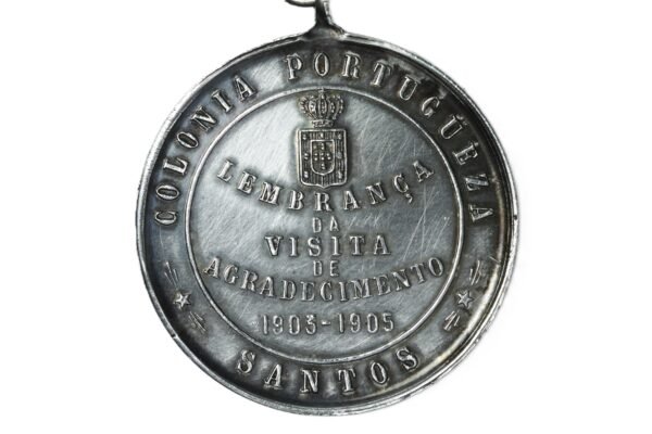 MEDALHA DA VISITA DO NAVIO CANHONEIRA PÁTRIA DA MARINHA DE PORTUGAL A SANTOS – 1905 - Imagem 2