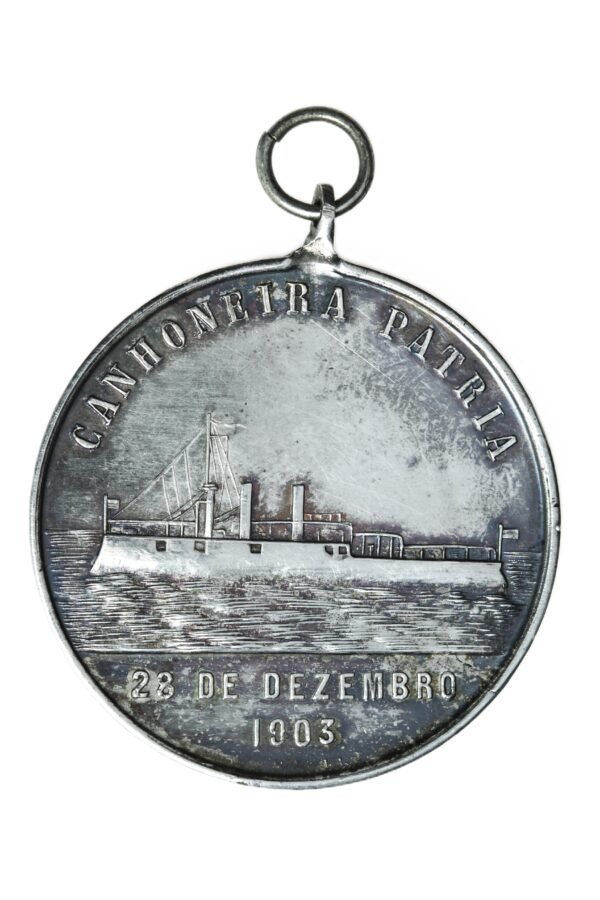 MEDALHA DA VISITA DO NAVIO CANHONEIRA PÁTRIA DA MARINHA DE PORTUGAL A SANTOS – 1905 - Imagem 3