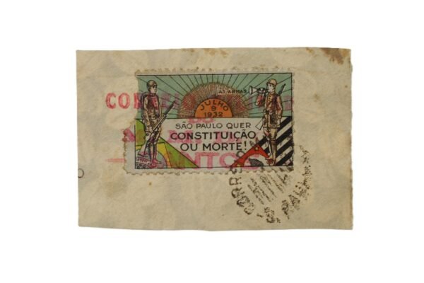 SELO / ETIQUETA COM CARIMBO CORREIO MILITAR DE SANTOS MMDC – REVOLUÇÃO DE 1932