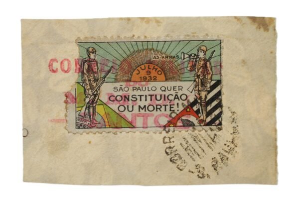 SELO / ETIQUETA COM CARIMBO CORREIO MILITAR DE SANTOS MMDC – REVOLUÇÃO DE 1932 - Imagem 2