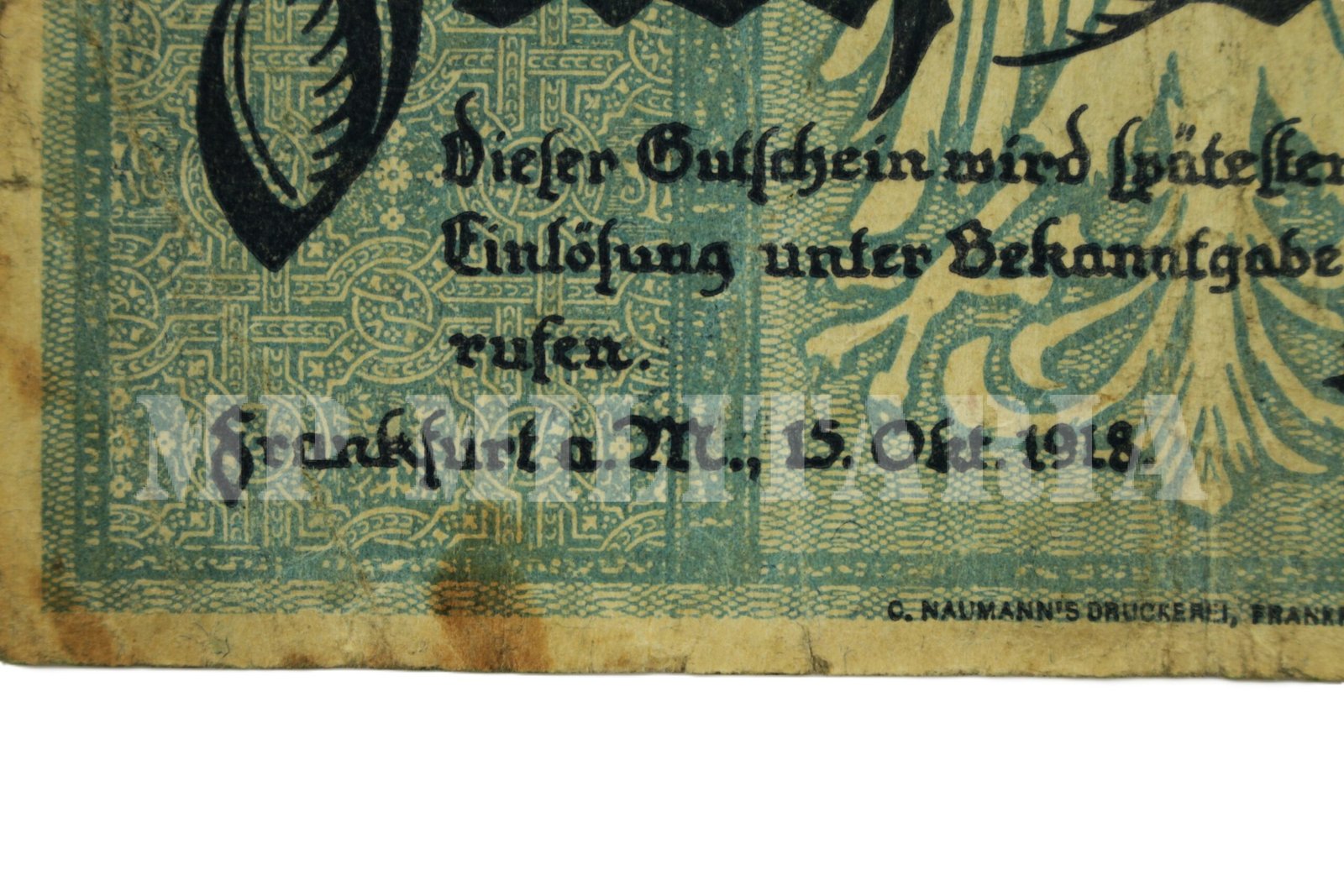 CÉDULA DE 5 DE MARCOS • FRANKFURT • 1918 – I GUERRA - Imagem 4