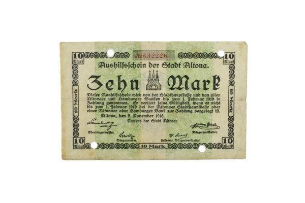 CÉDULA DE 10 DE MARCOS • ALTONA • 1918
