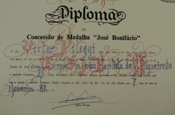 DIPLOMA DO PRESIDENTE FIGUEIREDO, MEDALHA JOSÉ BONIFÁCIO • GRANDE ORIENTE DE SÃO PAULO – MAÇONARIA - Imagem 5