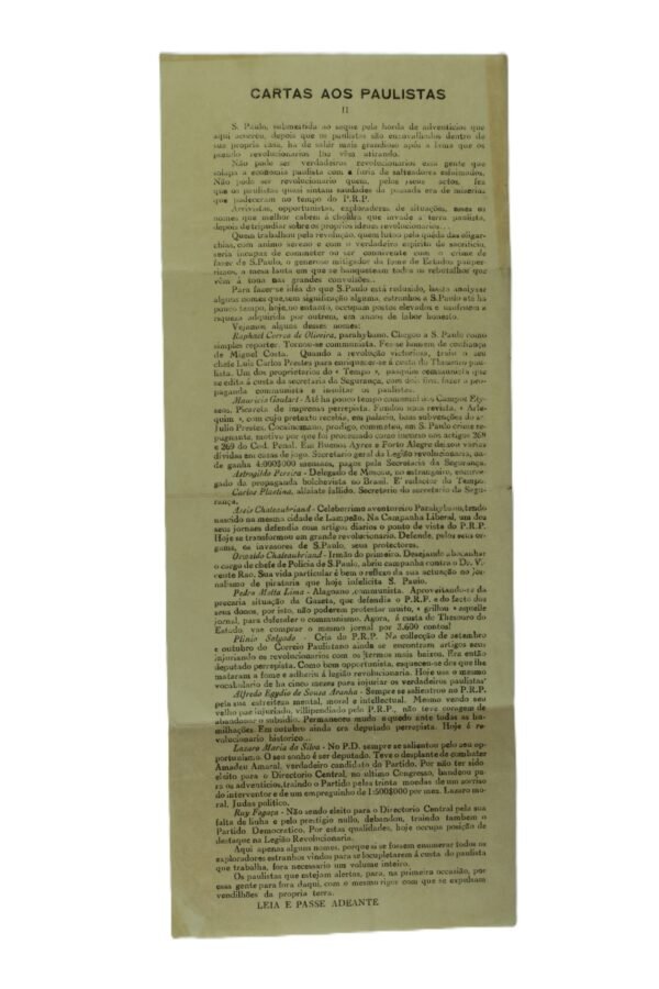 ENCARTE INFORMATIVO CARTAS AOS PAULISTAS – PÓS REVOLUÇÃO DE 1932 - Imagem 2