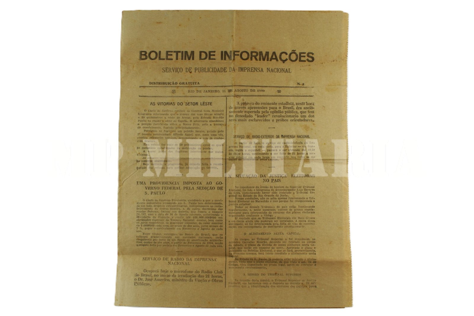 JORNAL / BOLETIM DE INFORMAÇÕES DA IMPRENSA NACIONAL – REVOLUÇÃO DE 1932
