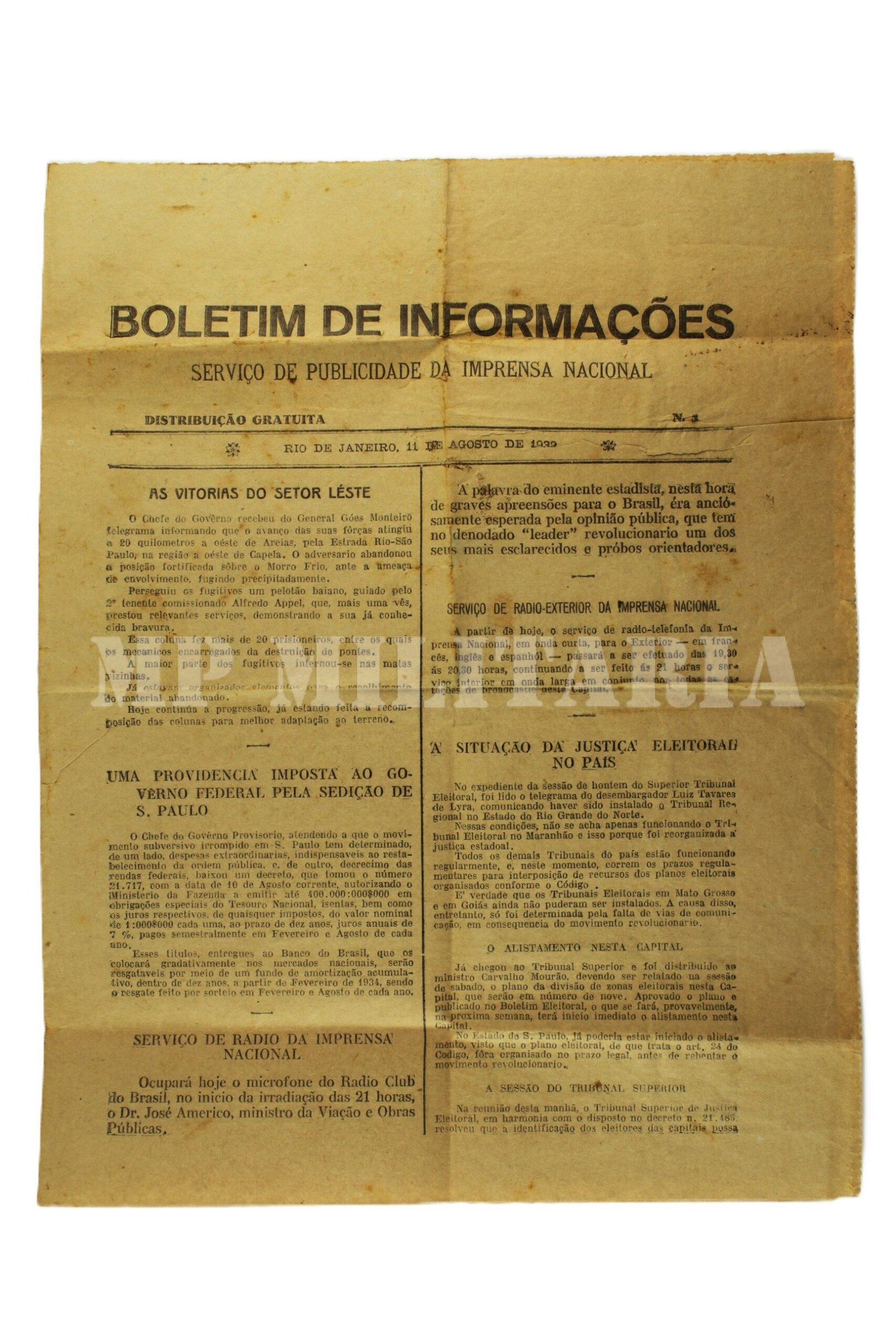JORNAL / BOLETIM DE INFORMAÇÕES DA IMPRENSA NACIONAL – REVOLUÇÃO DE 1932 - Imagem 2