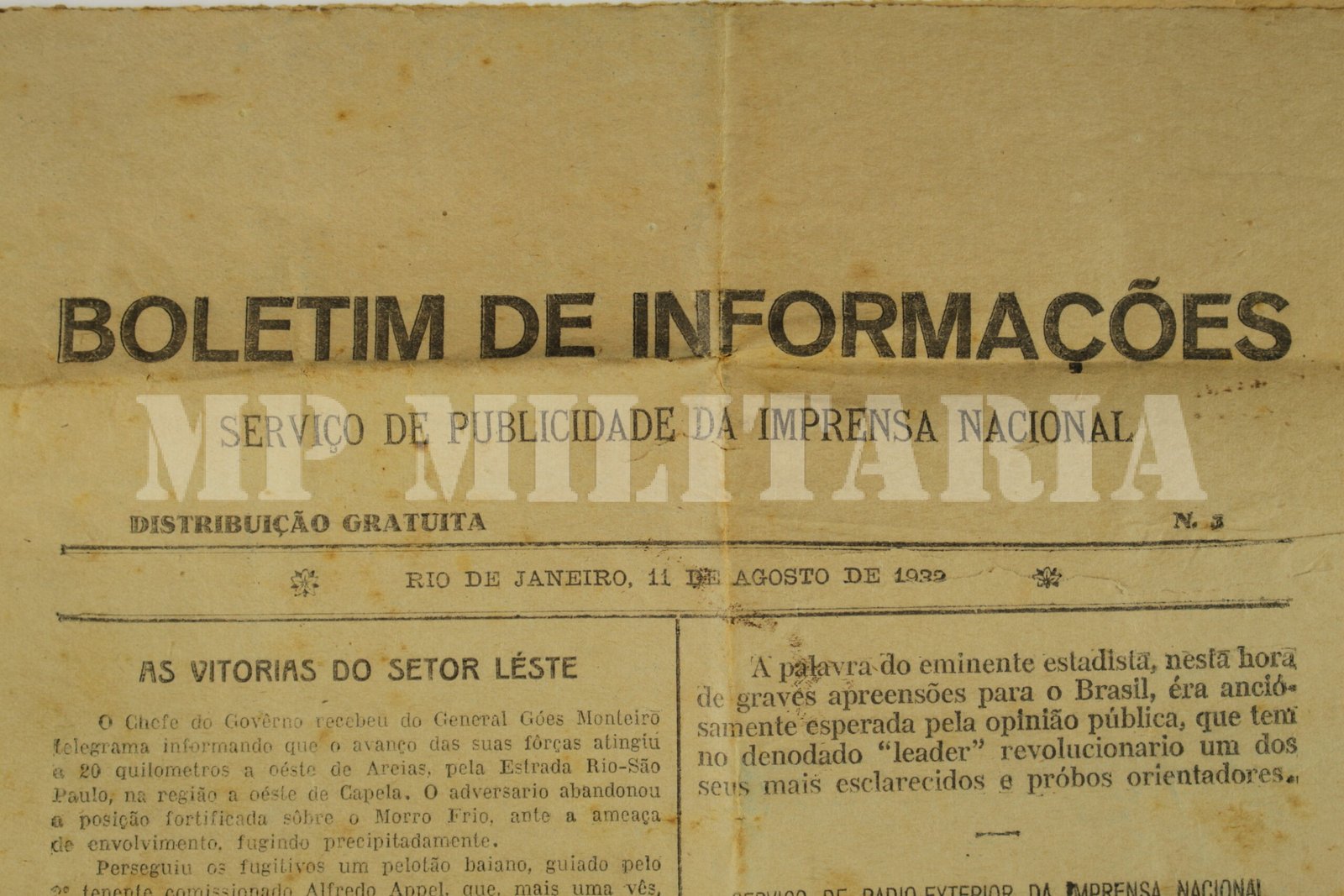JORNAL / BOLETIM DE INFORMAÇÕES DA IMPRENSA NACIONAL – REVOLUÇÃO DE 1932 - Imagem 3