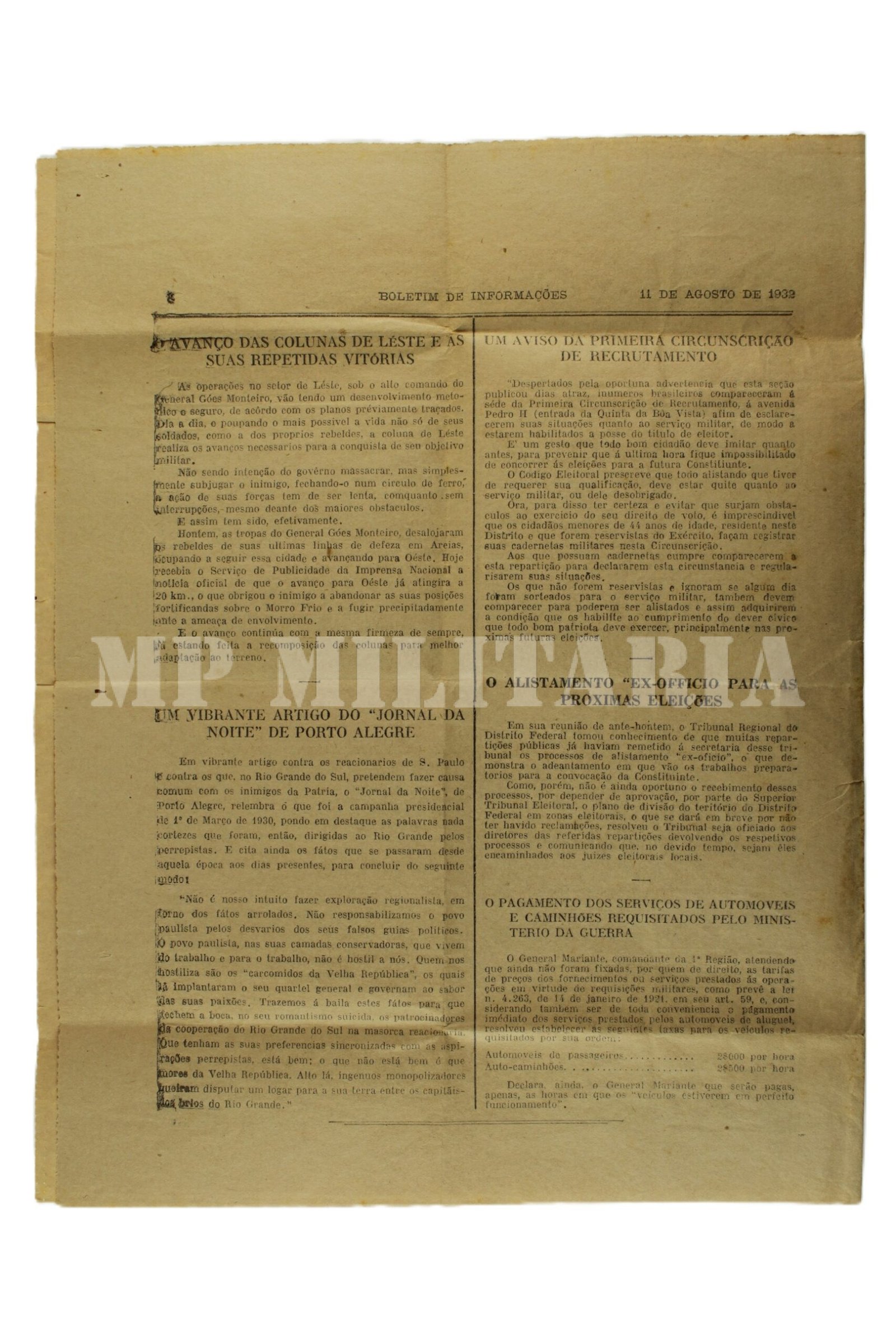JORNAL / BOLETIM DE INFORMAÇÕES DA IMPRENSA NACIONAL – REVOLUÇÃO DE 1932 - Imagem 5