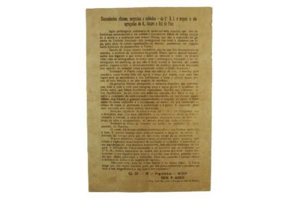 DOCUMENTO / CIRCULAR DO GENERAL GÓES MONTEIRO PARA AS TROPAS FEDERAIS – REVOLUÇÃO DE 1932
