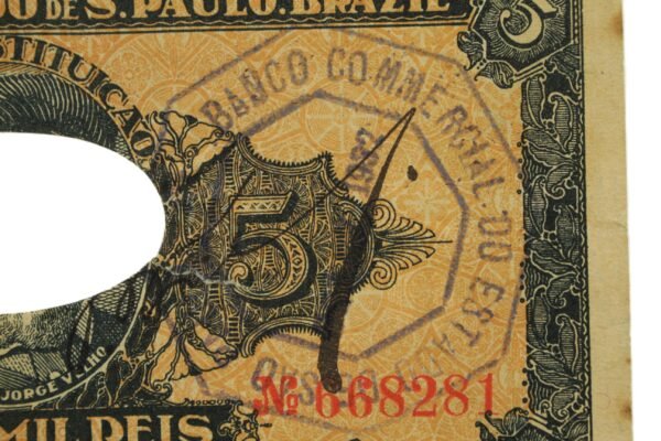 CÉDULA PAULISTA DE 5 MIL RÉIS DA REVOLUÇÃO DE 1932 – 1ª ESTAMPA ∙ RESGATADA - Imagem 3