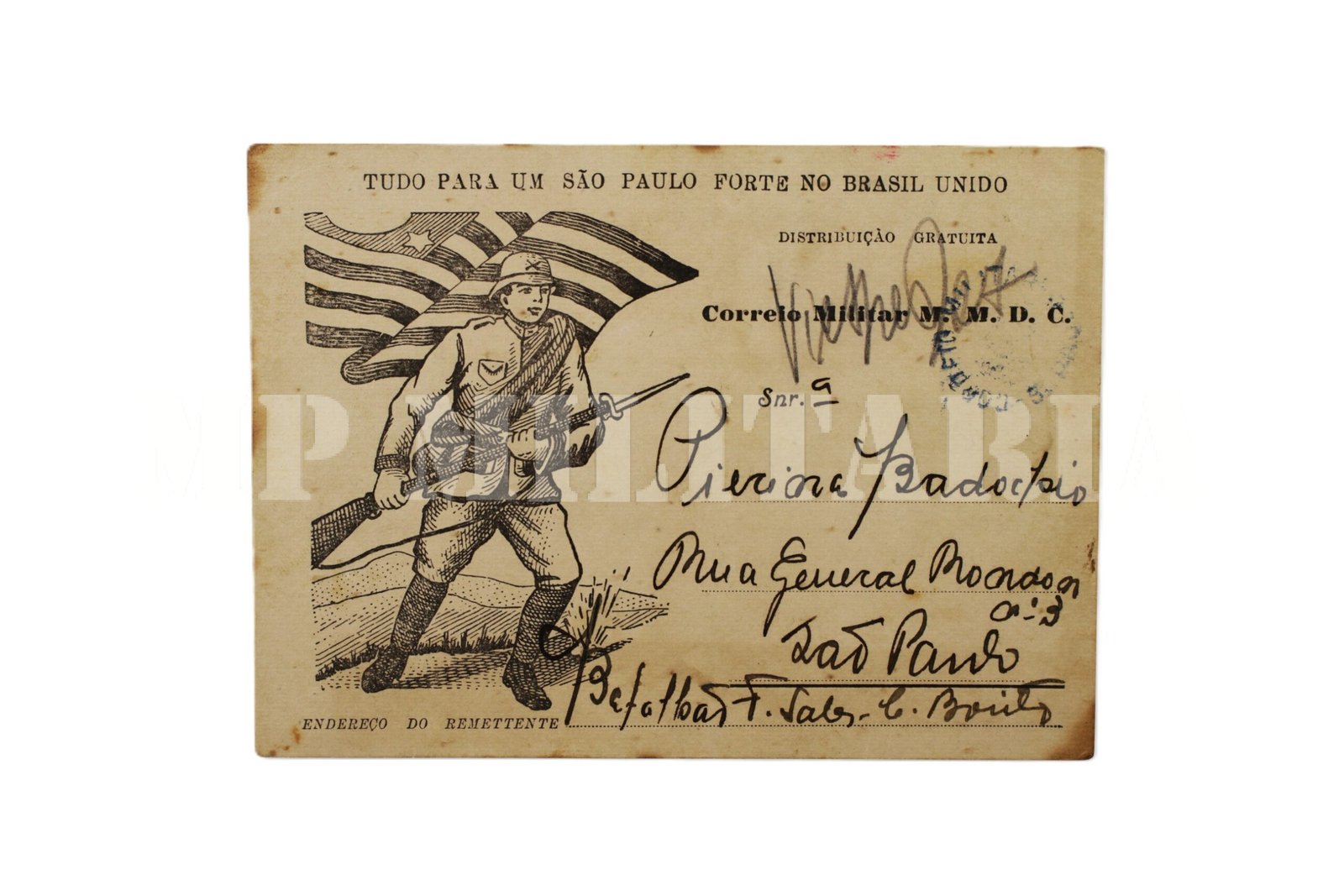 CARTÃO POSTAL DO CORREIO MILITAR MMDC ∙ BATALHÃO FERNÃO SALES – REVOLUÇÃO DE 1932