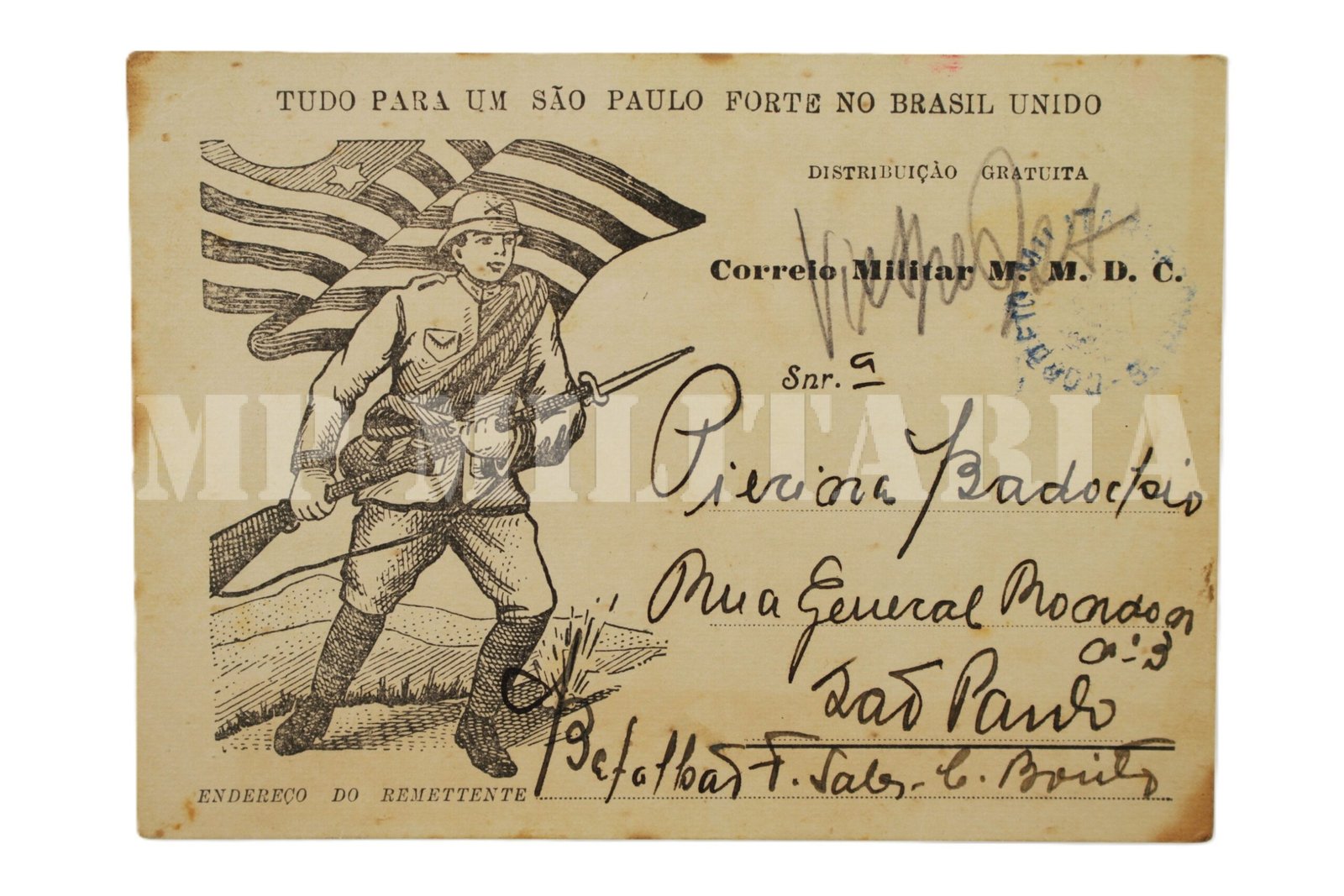 CARTÃO POSTAL DO CORREIO MILITAR MMDC ∙ BATALHÃO FERNÃO SALES – REVOLUÇÃO DE 1932 - Imagem 2